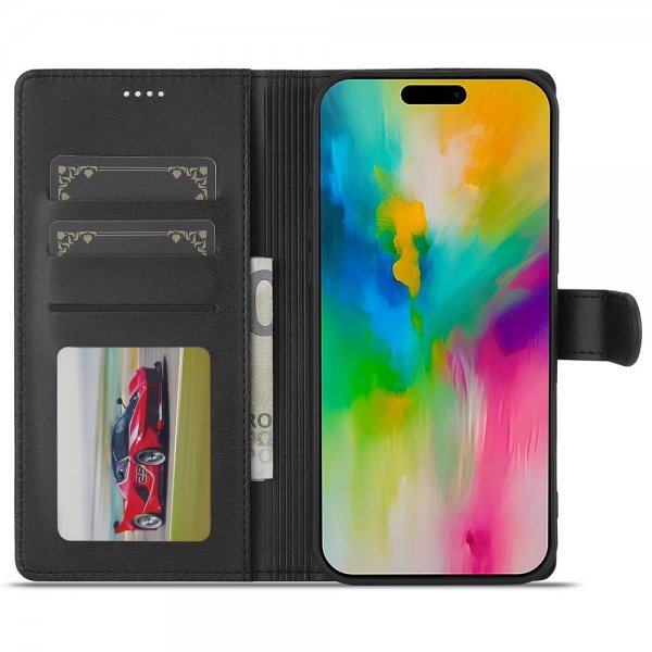 Lc.Imeeke iPhone 16 Pro Max Etui med Kortlomme Standfunktion Sort
