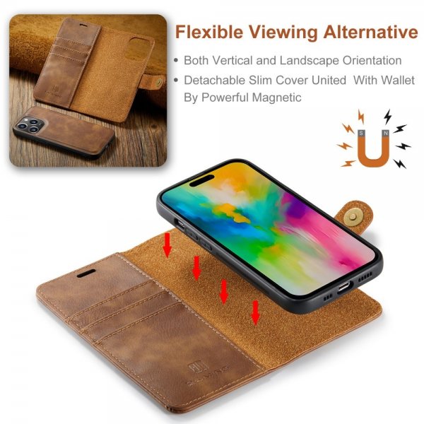Dg.Ming iPhone 16 Pro Max Etui med Aftagelig Skal Brun