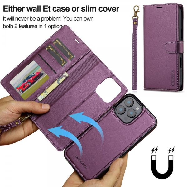 Lc.Imeeke iPhone 16 Pro Max Etui med Aftageligt Cover L2 Series MagSafe Lilla