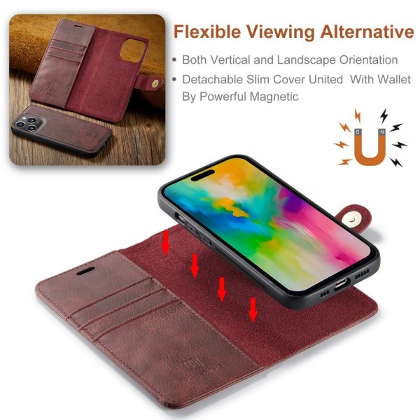 Dg.Ming iPhone 16 Pro Max Etui med Aftageligt Cover Rød