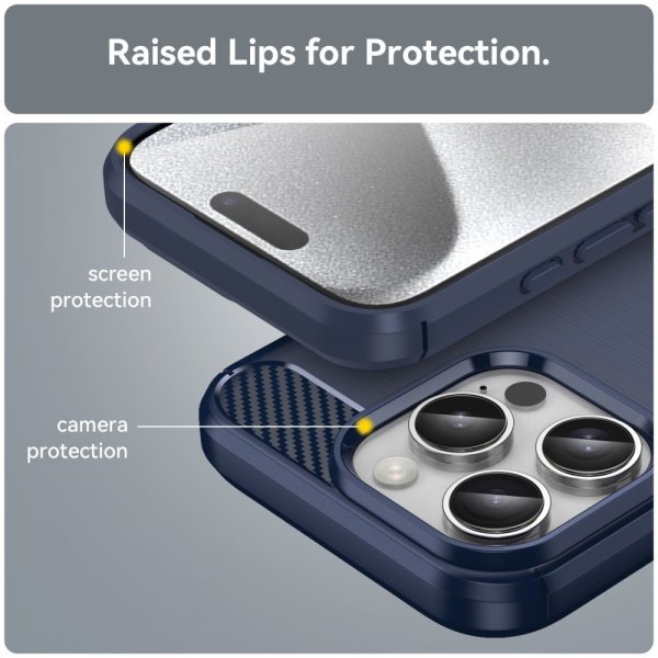 iPhone 16 Pro Max Cover Børstet Kulfibertekstur Blå