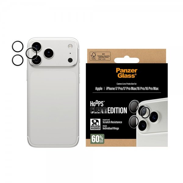 PanzerGlass iPhone 16 Pro/Pro Max/17 Pro/Pro Max Kamerabeskyttelse Hoops Transparent