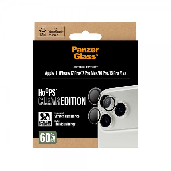 PanzerGlass iPhone 16 Pro/Pro Max/17 Pro/Pro Max Kamerabeskyttelse Hoops Transparent