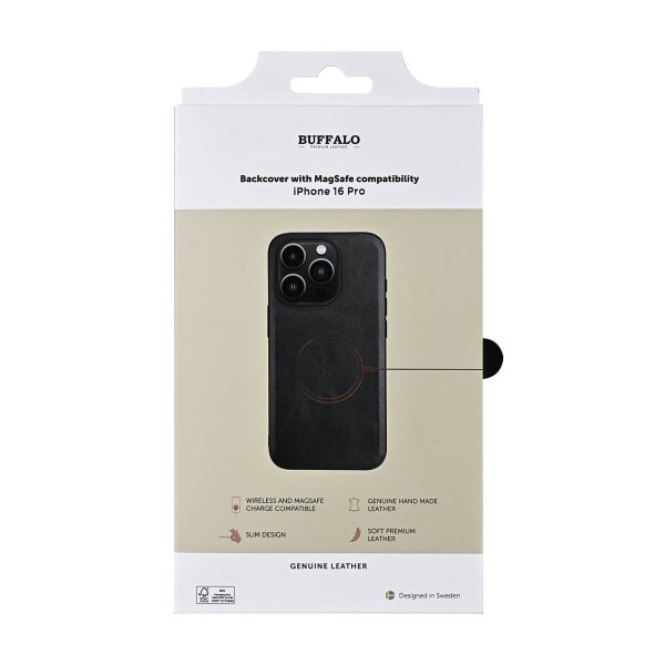 Buffalo iPhone 16 Pro Cover Ægte læder MagSeries Sort