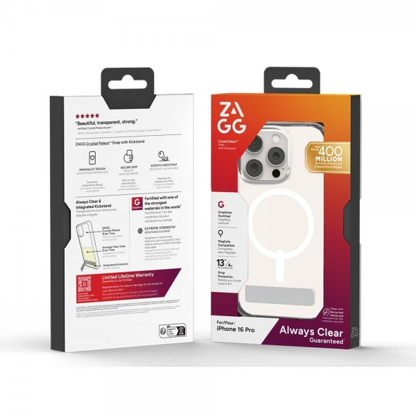 ZAGG iPhone 16 Pro Cover Crystal Palace Snap Kickstand Transparent
