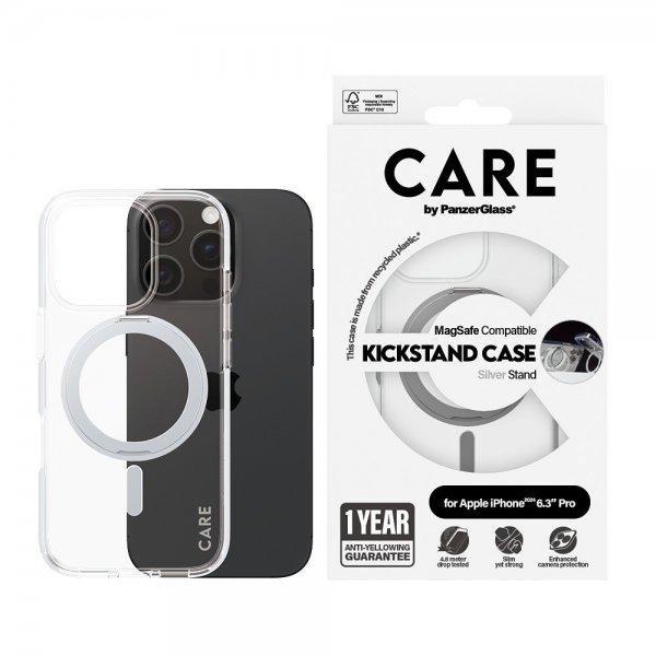 CARE by PanzerGlass iPhone 16 Pro Cover Kickstand MagSafe Sølv