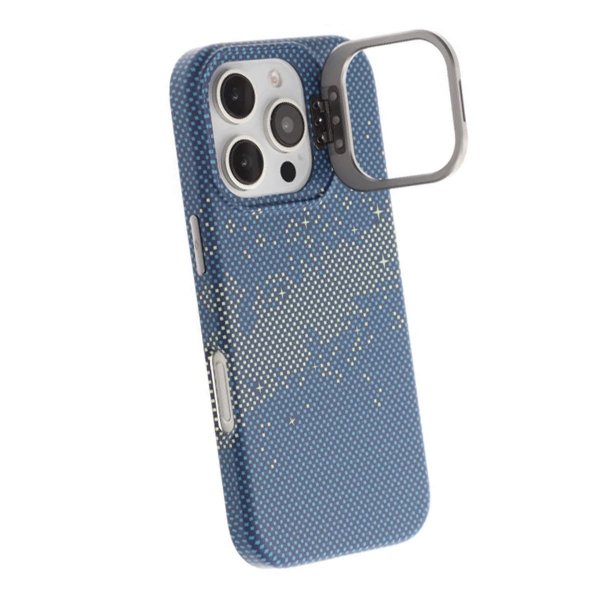 iPhone 16 Pro Cover Udklappeligt Stativ MagSafe Blå Guld
