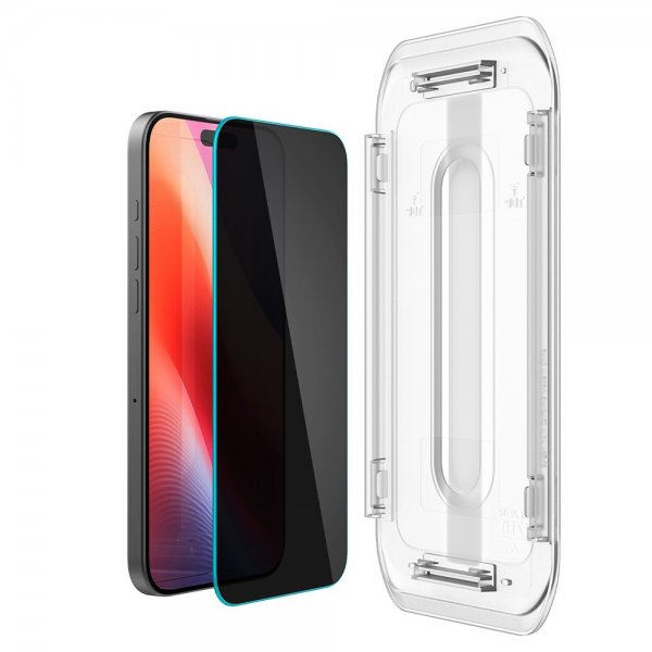 Spigen iPhone 16 Pro/iPhone 17/17 Pro Skærmbeskytter GLAS.tR EZ Fit Privacy 2-pak