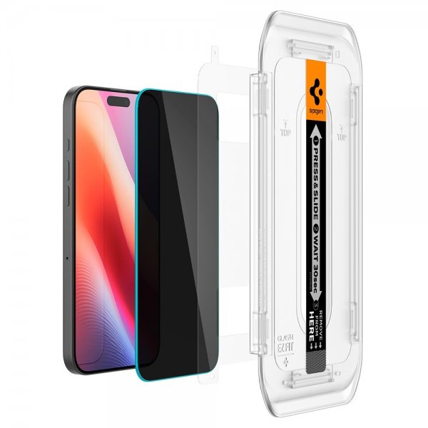Spigen iPhone 16 Pro/iPhone 17/17 Pro Skærmbeskytter GLAS.tR EZ Fit Privacy 2-pak