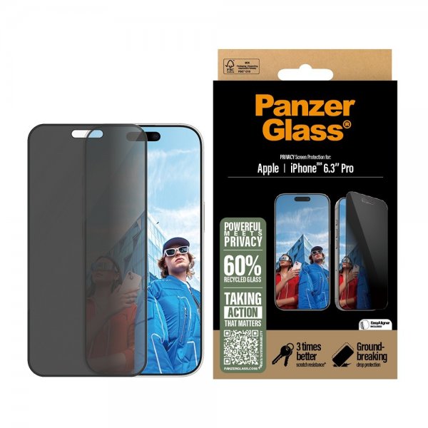 PanzerGlass iPhone 16 Pro Skærmbeskyttelse Ultra-Wide Fit Privacy EasyAligner
