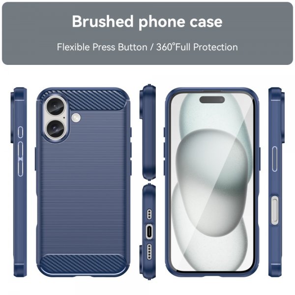 iPhone 16 Cover Børstet Kulfibertekstur Blå