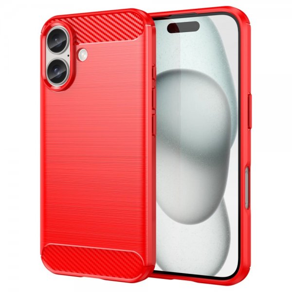 iPhone 16 Cover Børstet Kulfibertekstur Rød