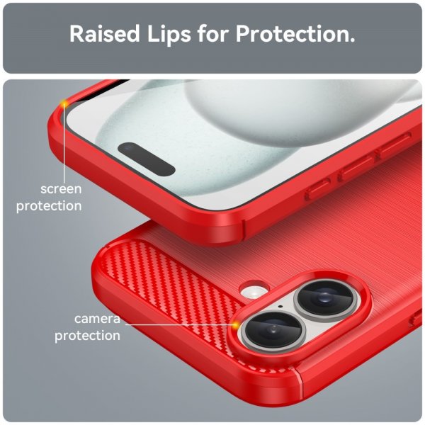 iPhone 16 Cover Børstet Kulfibertekstur Rød