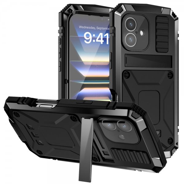 R-JUST iPhone 16 Cover Metal Stødabsorberende Sort