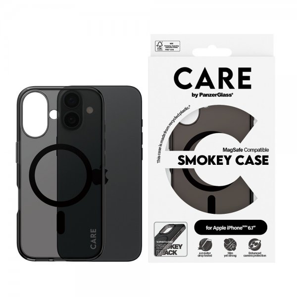 CARE by PanzerGlass iPhone 16 Cover Smokey MagSafe Sort