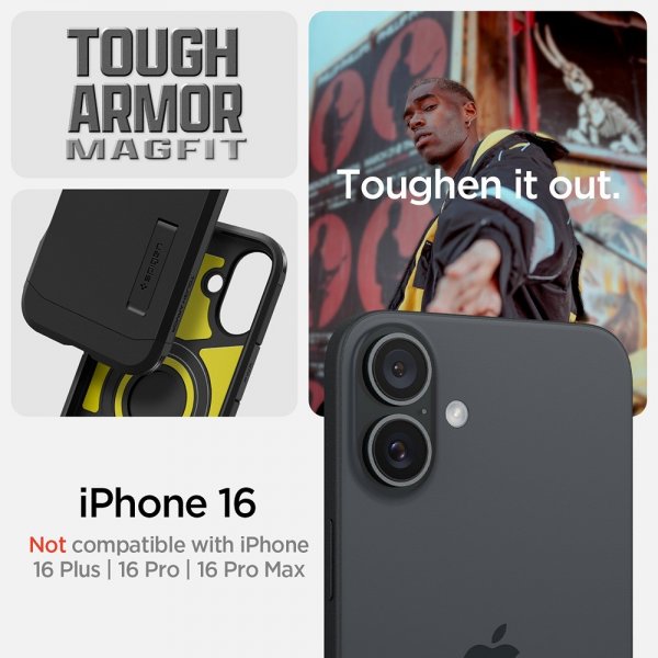 Spigen iPhone 16 Cover Tough Armor MagFit Sort
