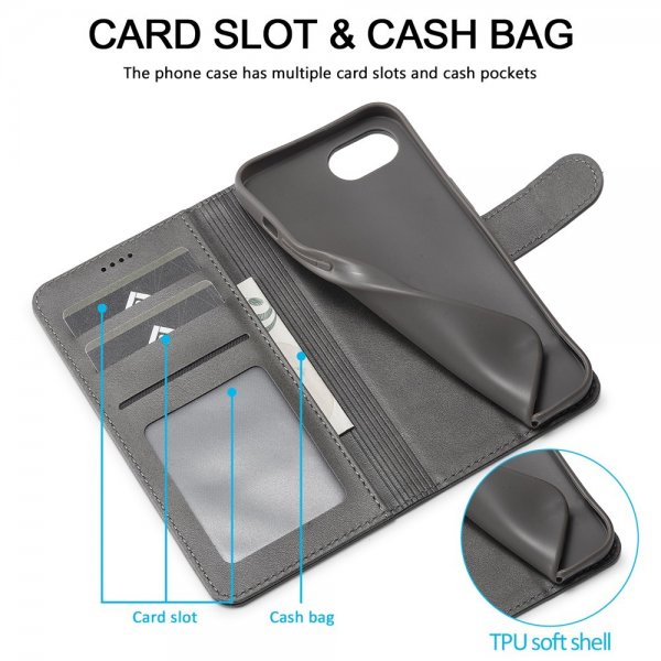 Lc.Imeeke iPhone 16e/17e Cover med Kortrum Stativfunktion Grå