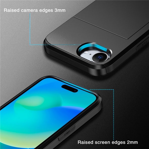 iPhone 16./17. generation Cover med kortplads Sort