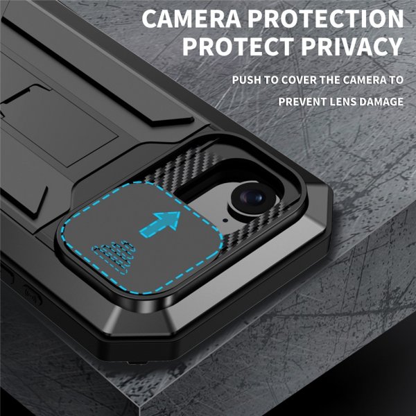 R-JUST iPhone 16e/17e Cover Metal Stødsikker Kamerabeskyttelse Sort