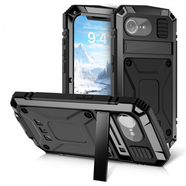 R-JUST iPhone 16e/17e Cover Metal Stødsikkert Sort