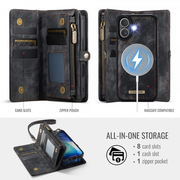 CaseMe iPhone 17 Etui 008 Series Aftagelig Skal Sort