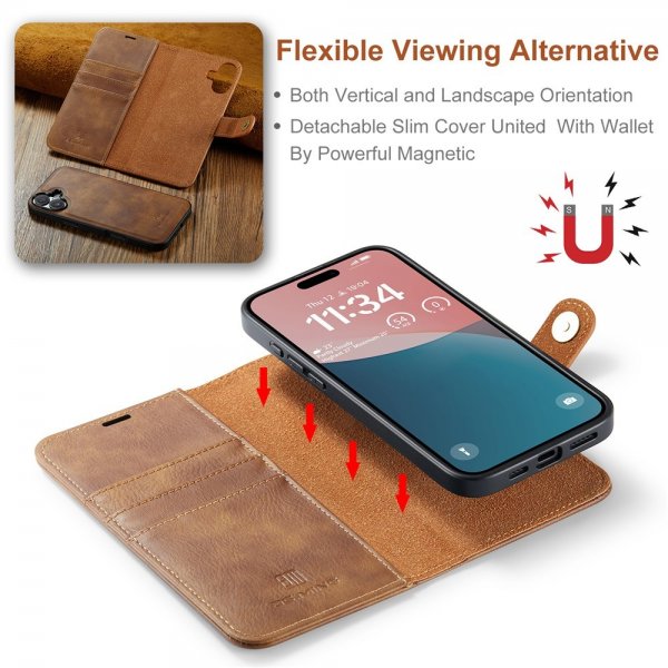 Dg.Ming iPhone 17 Etui med Aftageligt Cover Brun