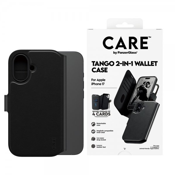 CARE by PanzerGlass iPhone 17 Etui Tango Two-in-One Wallet MagSafe Sort