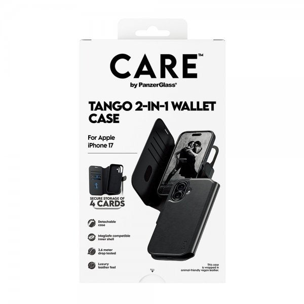 CARE by PanzerGlass iPhone 17 Etui Tango Two-in-One Wallet MagSafe Sort