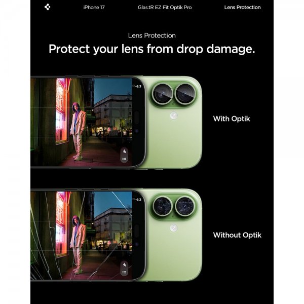 Spigen iPhone 17 Kamerabeskyttelse GLAS.tR EZ Fit Optik Pro 2-pak Grøn
