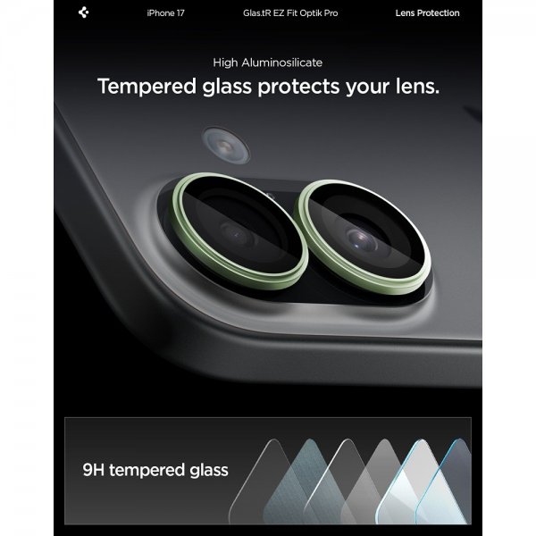 Spigen iPhone 17 Kamerabeskyttelse GLAS.tR EZ Fit Optik Pro 2-pak Grøn