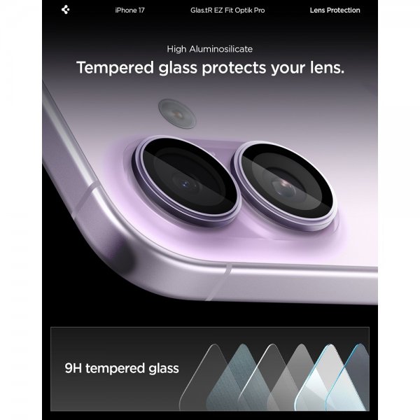 Spigen iPhone 17 Kamerabeskyttelse GLAS.tR EZ Fit Optik Pro 2-pak Lilla