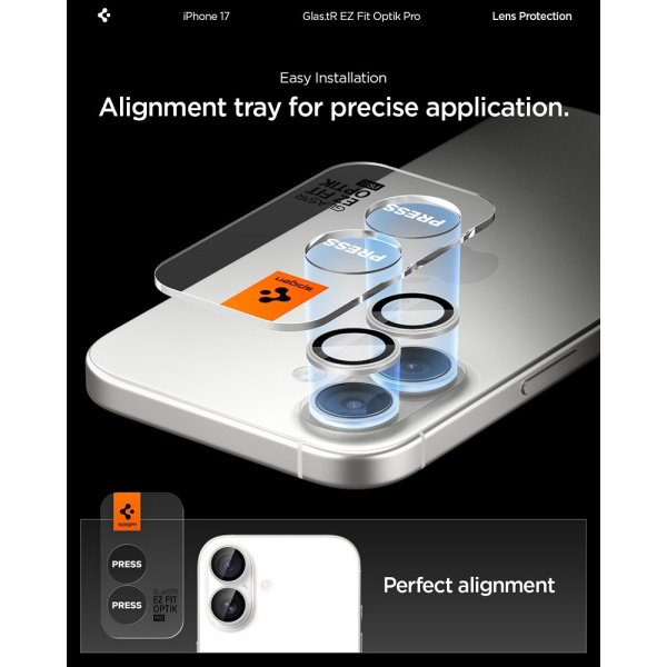 Spigen iPhone 17 Kamerabeskyttelse GLAS.tR EZ Fit Optik Pro 2-pak Sølv