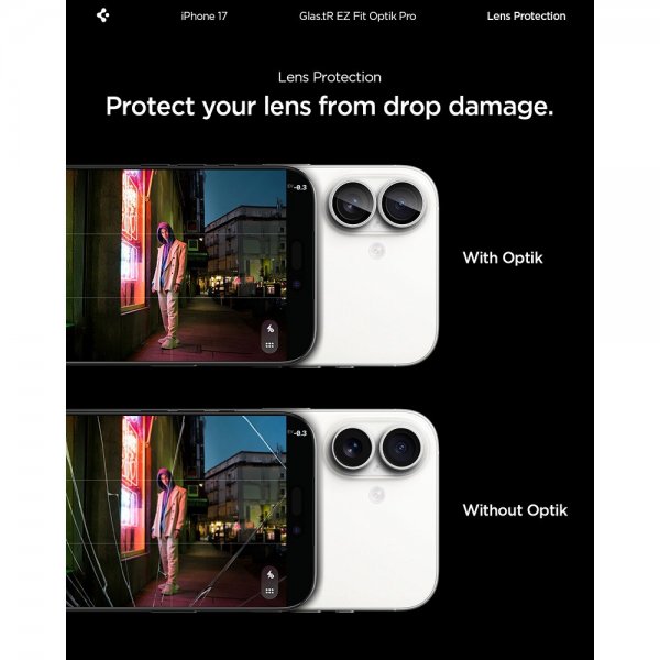 Spigen iPhone 17 Kamerabeskyttelse GLAS.tR EZ Fit Optik Pro 2-pak Sølv