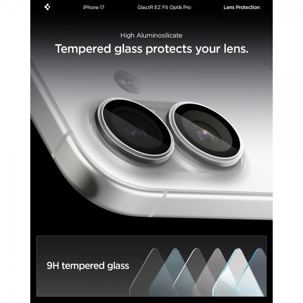 Spigen iPhone 17 Kamerabeskyttelse GLAS.tR EZ Fit Optik Pro 2-pak Sølv