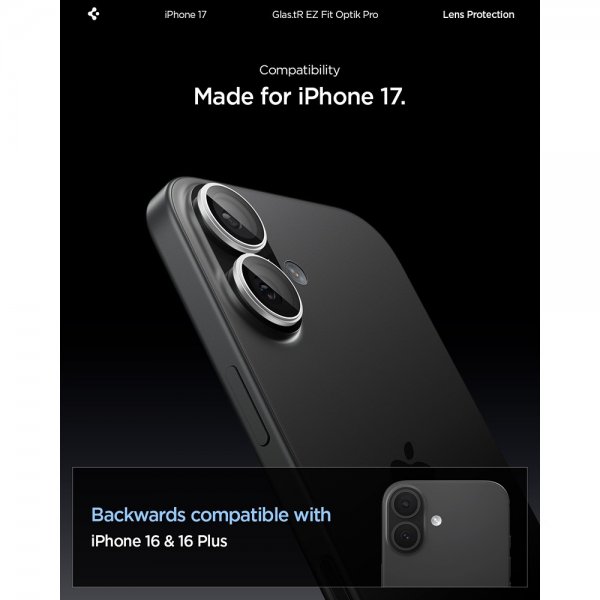 Spigen iPhone 17 Kamerabeskyttelse GLAS.tR EZ Fit Optik Pro 2-pak Sølv