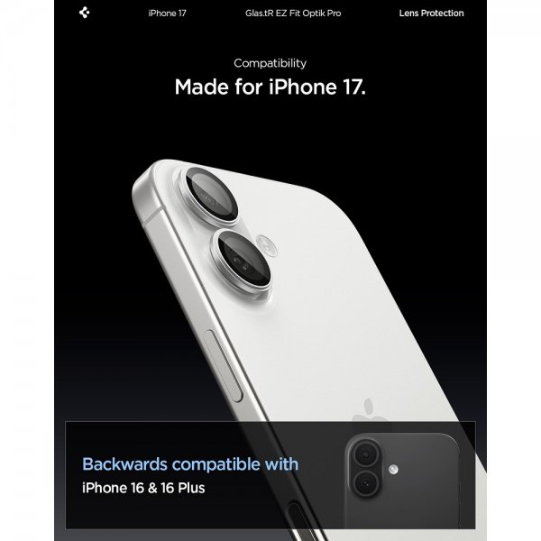 Spigen iPhone 17 Kamerabeskyttelse GLAS.tR EZ Fit Optik Pro 2-pak Sølv
