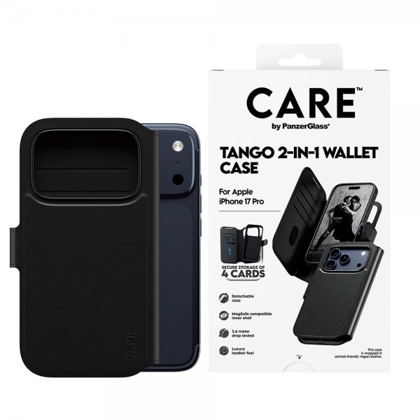 CARE by PanzerGlass iPhone 17 Pro Etui Tango Two-in-One Wallet MagSafe Sort