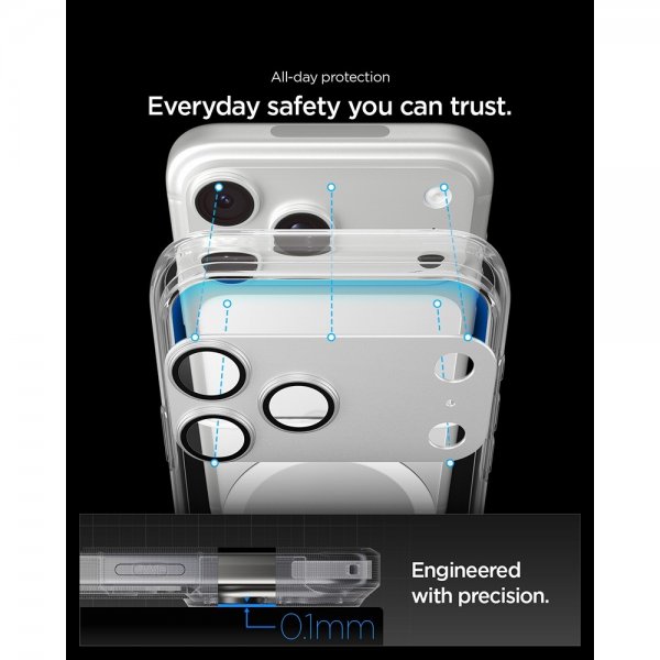 Spigen iPhone 17 Pro Kamerabeskyttelsesglas.tR EZ Fit Optik Pro XL Sølv