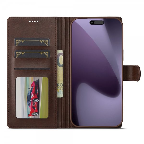 Lc.Imeeke iPhone 17 Pro Max Cover med Kortlomme og Stativfunktion Mørkebrun