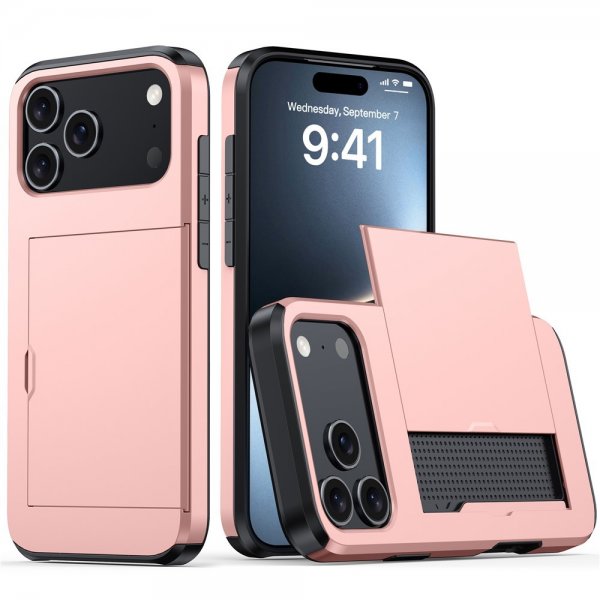 iPhone 17 Pro Max Cover Card Slide Rosa guld