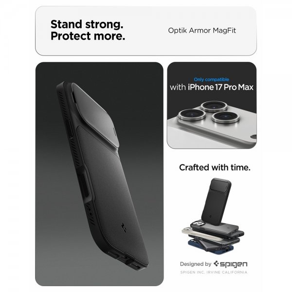 Spigen iPhone 17 Pro Max Cover Optik Armor MagFit Sort