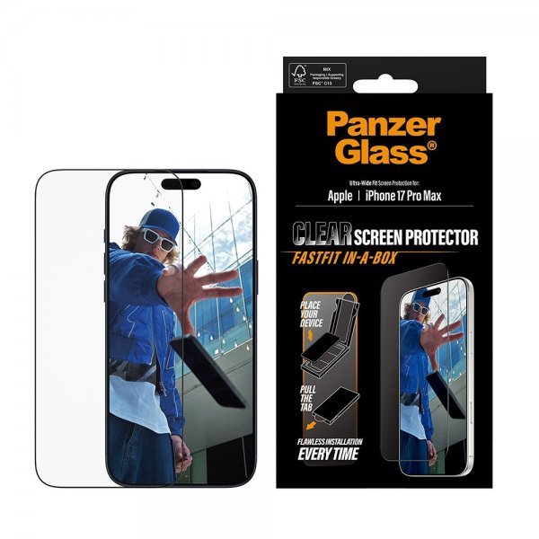 PanzerGlass iPhone 17 Pro Max Skærmbeskyttelse Ultra-Wide Fit Klar Fastfit