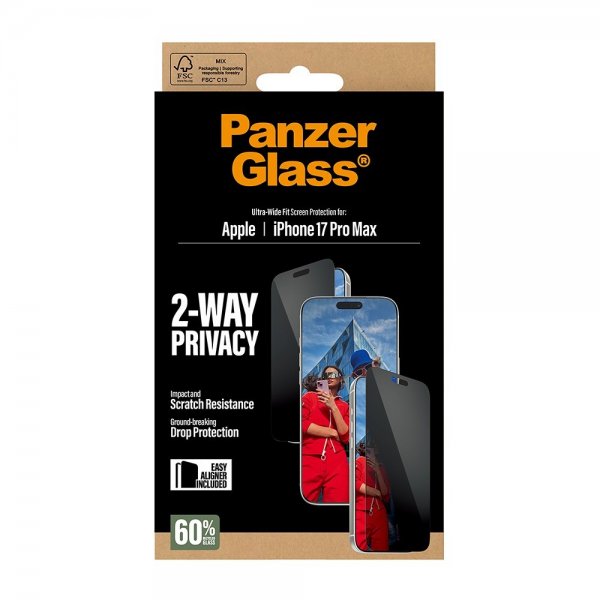 PanzerGlass iPhone 17 Pro Max Skærmbeskyttelse Ultra-Wide Fit Privacy EasyAligner