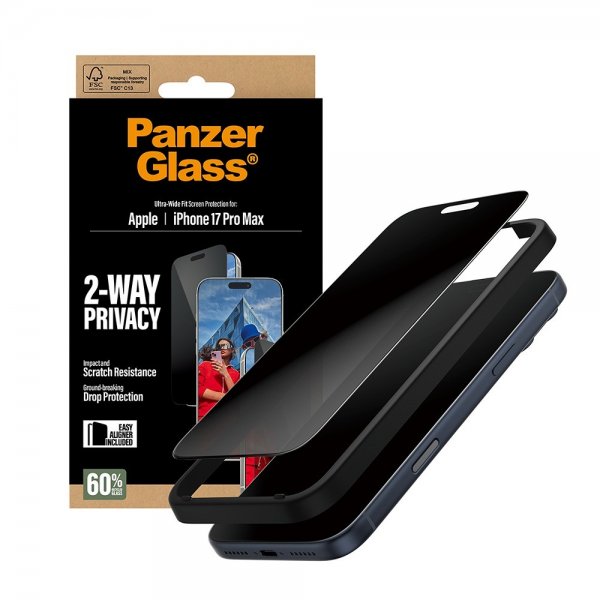 PanzerGlass iPhone 17 Pro Max Skærmbeskyttelse Ultra-Wide Fit Privacy EasyAligner
