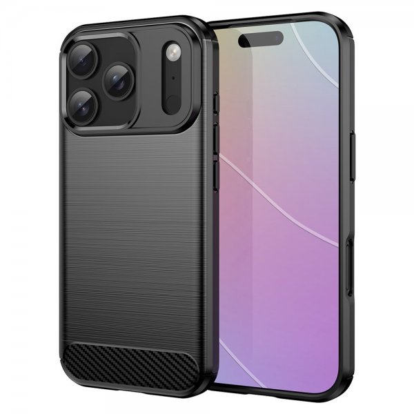 iPhone 17 Pro Cover Børstet Kulfibertekstur Sort