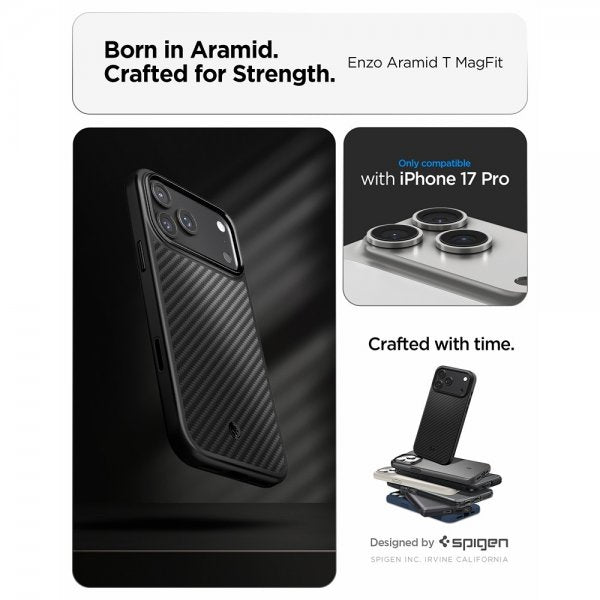 Spigen iPhone 17 Pro Cover Enzo Aramid T MagFit Sort