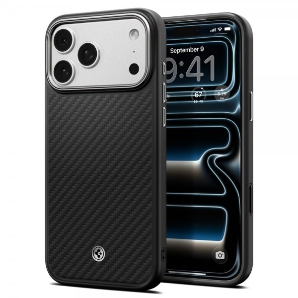 Spigen iPhone 17 Pro Cover Enzo Aramid T MagFit Sort Sølv