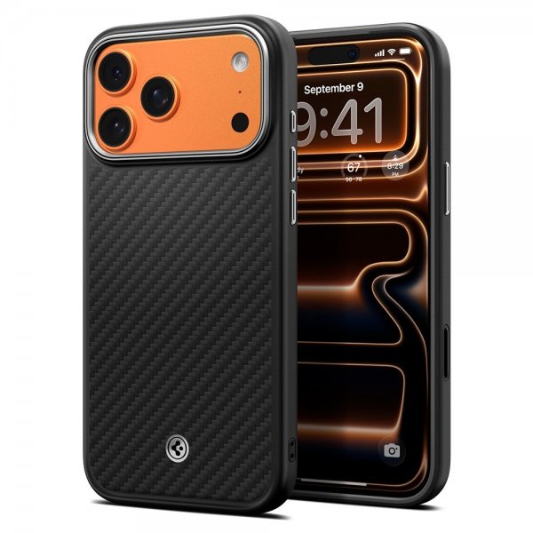 Spigen iPhone 17 Pro Cover Enzo Aramid T MagFit Sort Sølv