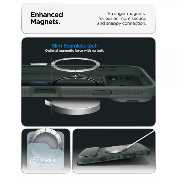 Spigen iPhone 17 Pro Cover Optik Armor MagFit Abyss Green