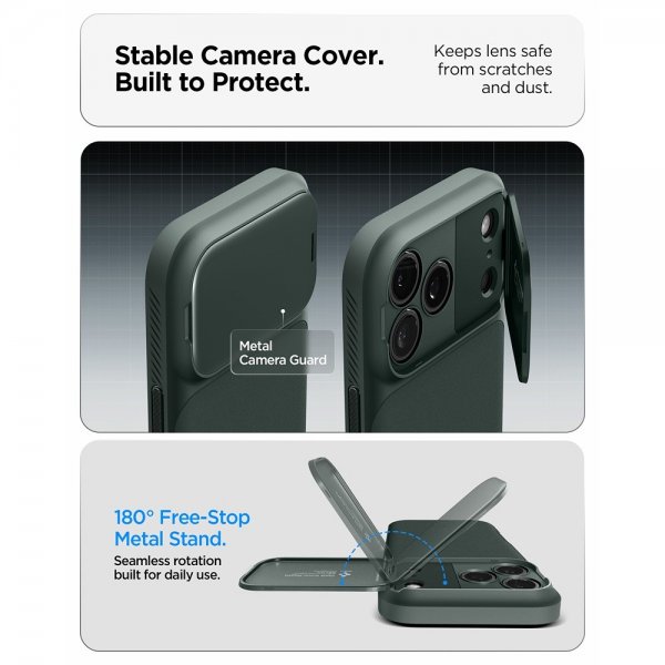 Spigen iPhone 17 Pro Cover Optik Armor MagFit Abyss Green